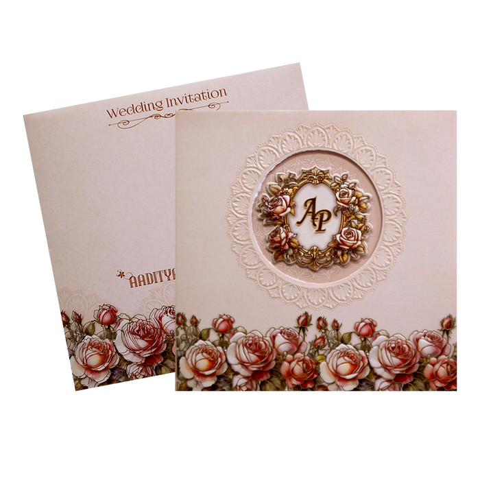 Pastel Pink Rose Padded Wedding Card