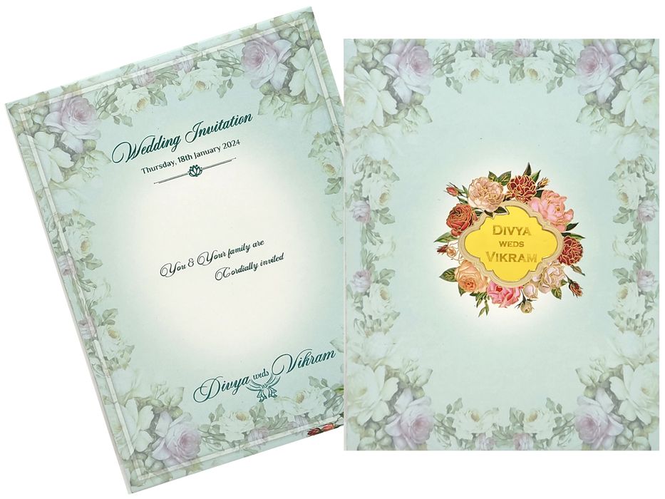 Light blue padded floral design invitation card
