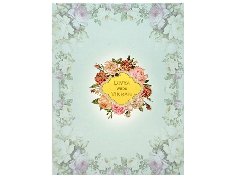 Light blue padded floral design invitation card