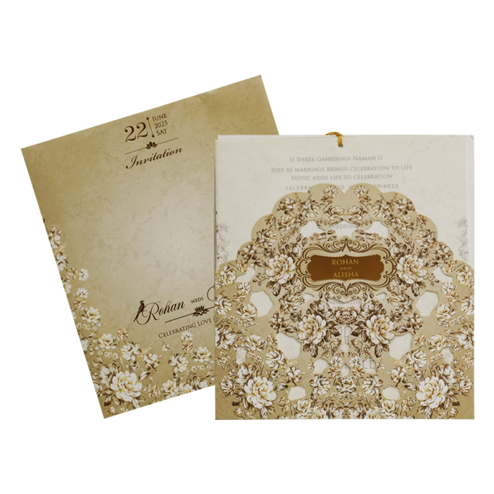 Mustard Floral Laser Cut Wedding Invitation