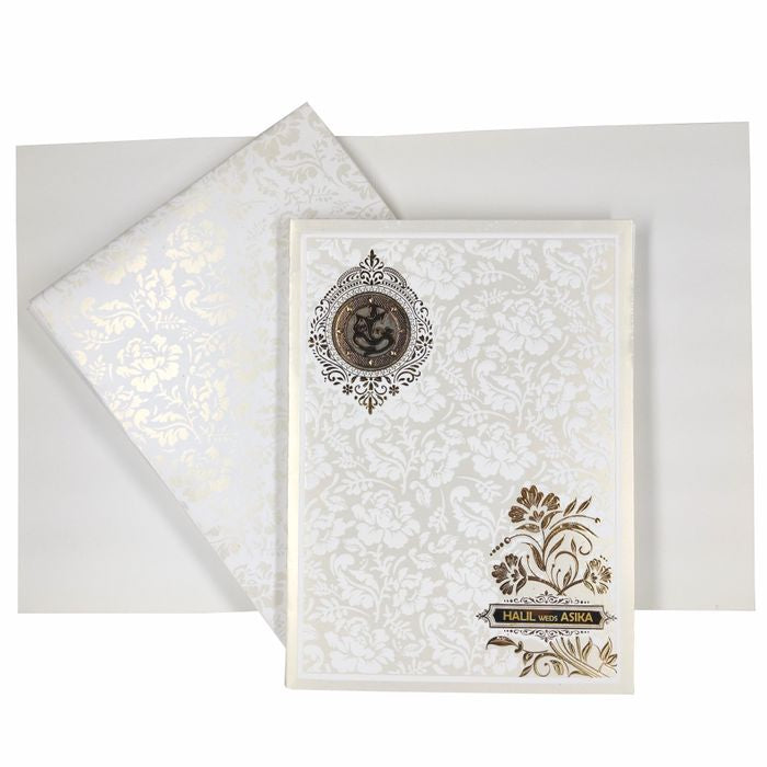 White Jumbo Screen Embossed Floral With Gold Foiling-KNK40500