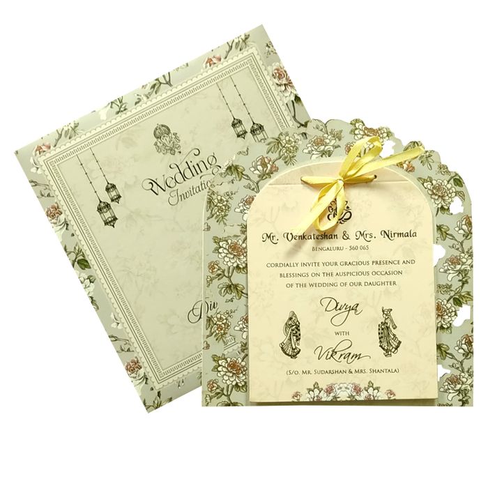 Green Floral MDF Invitation Card