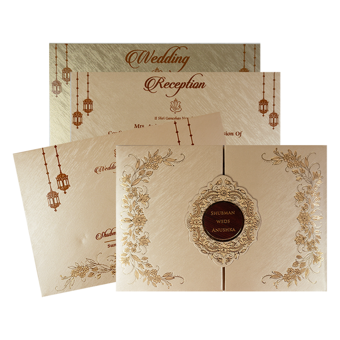 Ivory Padded Door Type Wedding Card