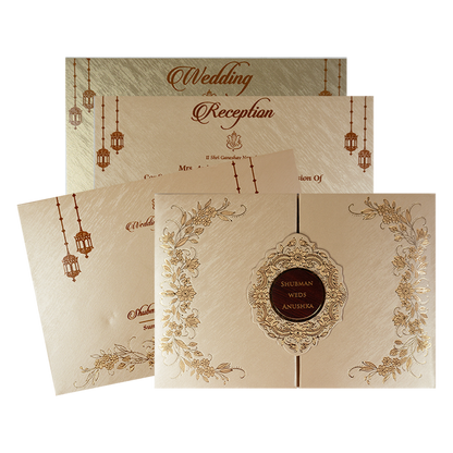 Ivory Padded Door Type Wedding Card