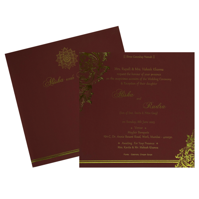 Maroon Gold Floral Single Card