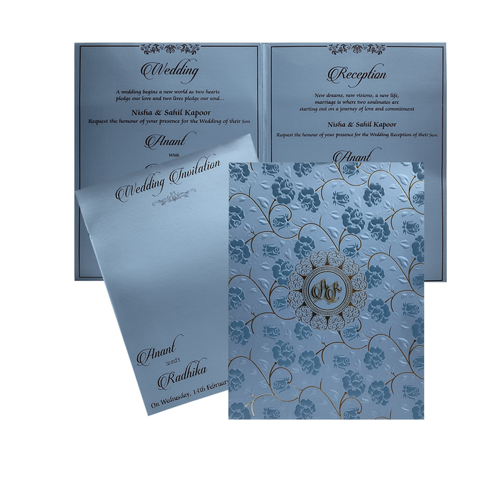 Blue Floral Hindu Wedding Card