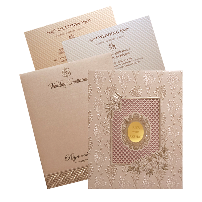 Beige Floral Padded Wedding Invitation Card