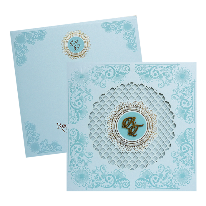 Blue Padded Laser Cut Wedding Card