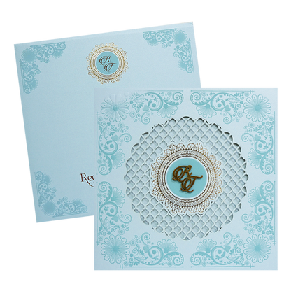 Blue Padded Laser Cut Wedding Card