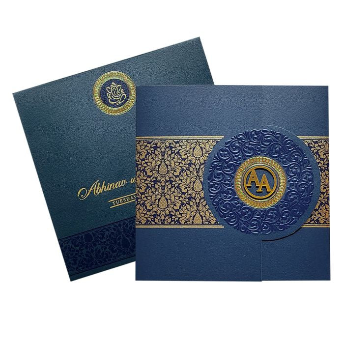 Blue Floral Door Wedding Card Design