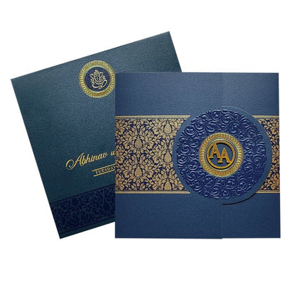 Blue Floral Door Wedding Card Design