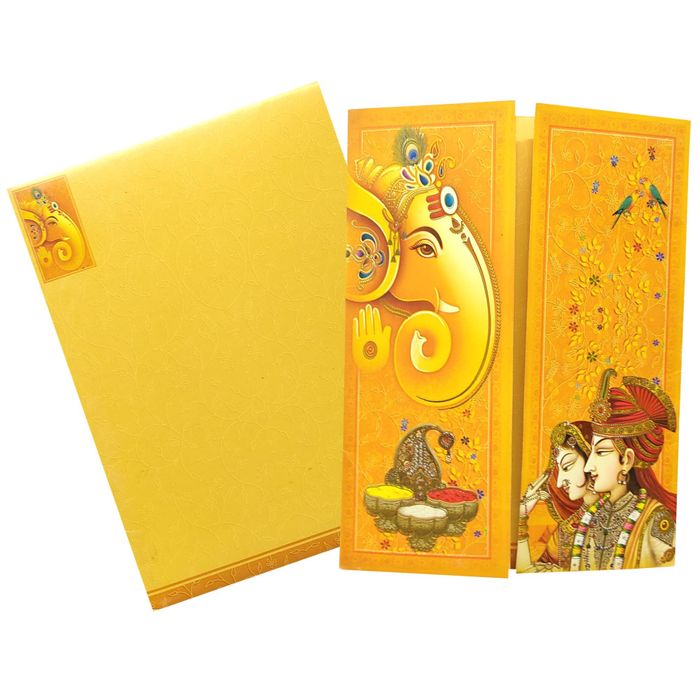 Designer Ganesha Orange Door Type Invitation Card
