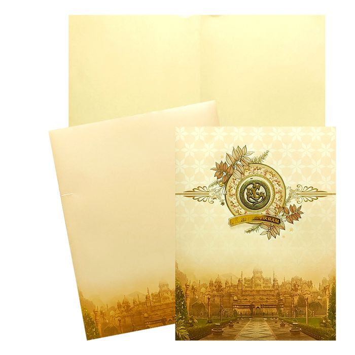 Cream Palace Wedding Invitation Card