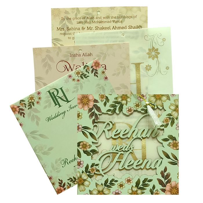 Soft Green MDF Invitation Card