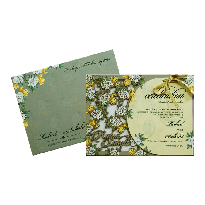 Green floral laser cut invitation card