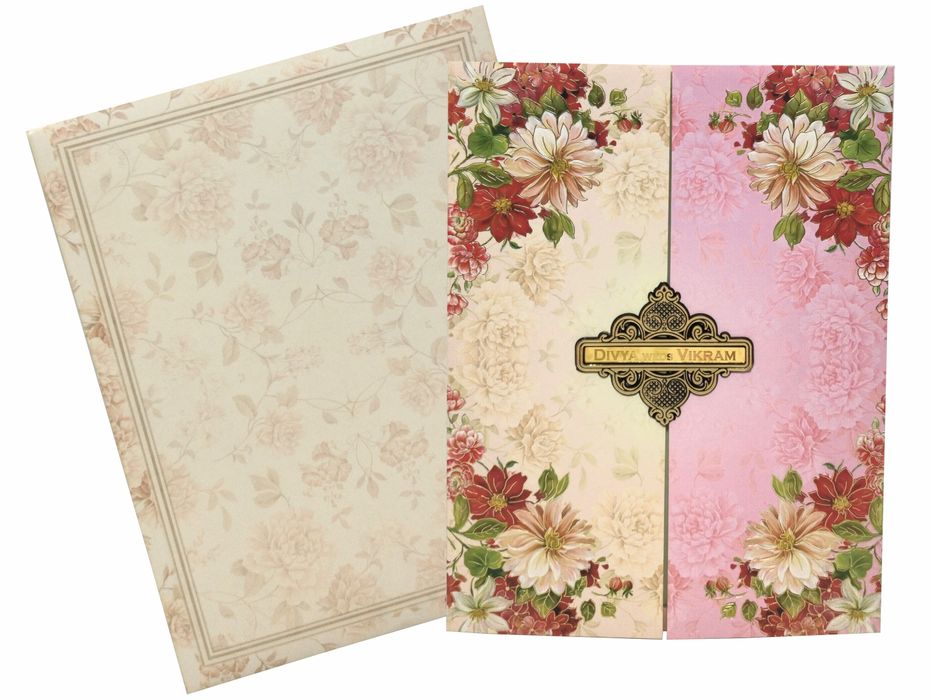 Multicolour Floral Open Door Offset Invitation In Jumbo Size-KNKJ1098