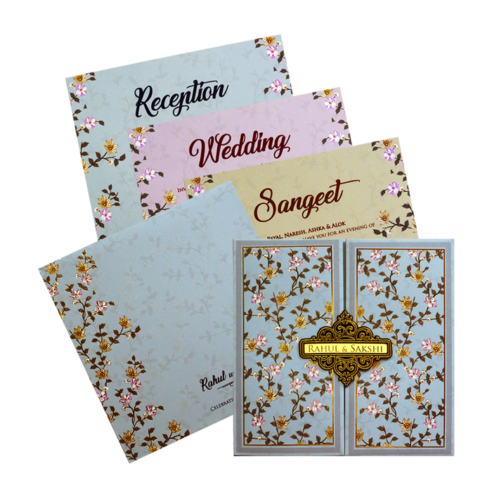 Greyish Blue Padded Floral Invitation Card