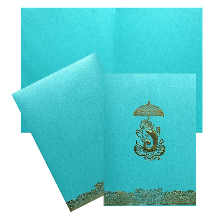 Blue Ganesha Foil Invitation Card