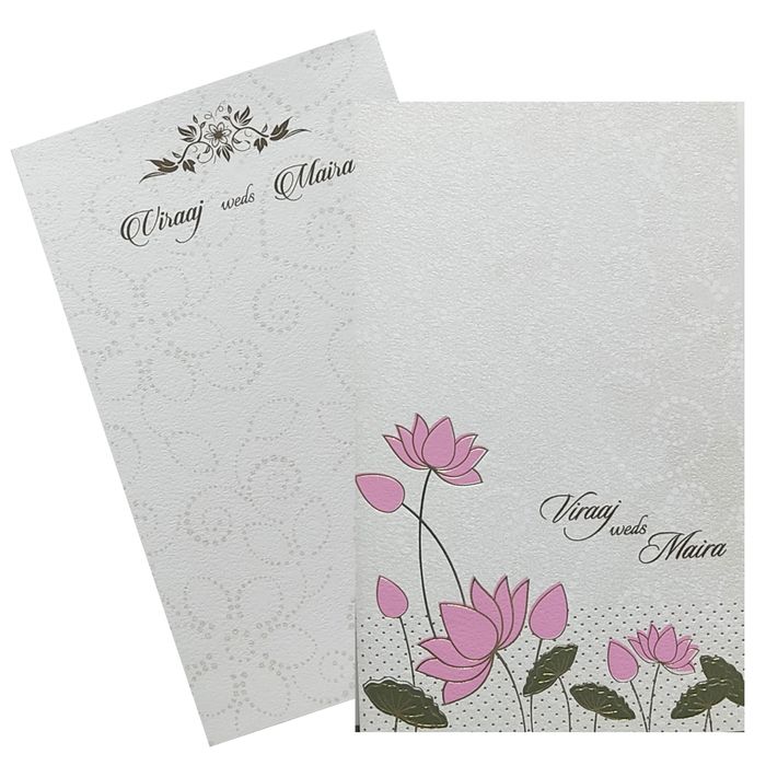 White Embossed Lotus Invitation Card