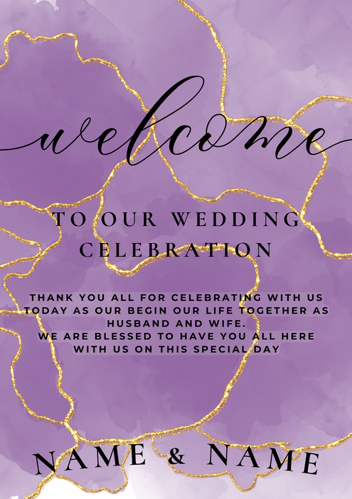 Purple Golden Wedding Itinerary Invitation