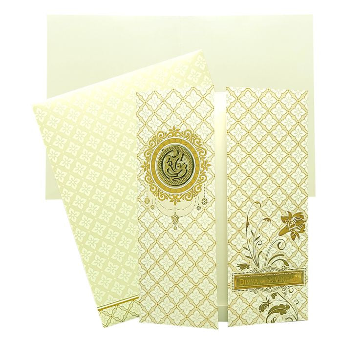 White Gold Floral Nameplate Invitation Card