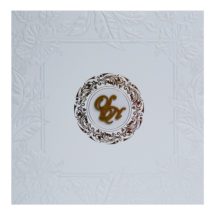 White Embossed Leaf Box Invitation Card