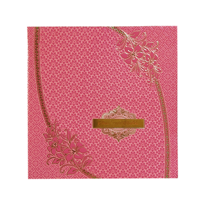 Pink Floral Nameplate Wedding Card Design