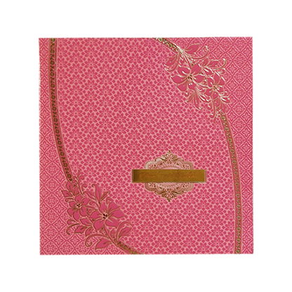 Pink Floral Nameplate Wedding Card Design