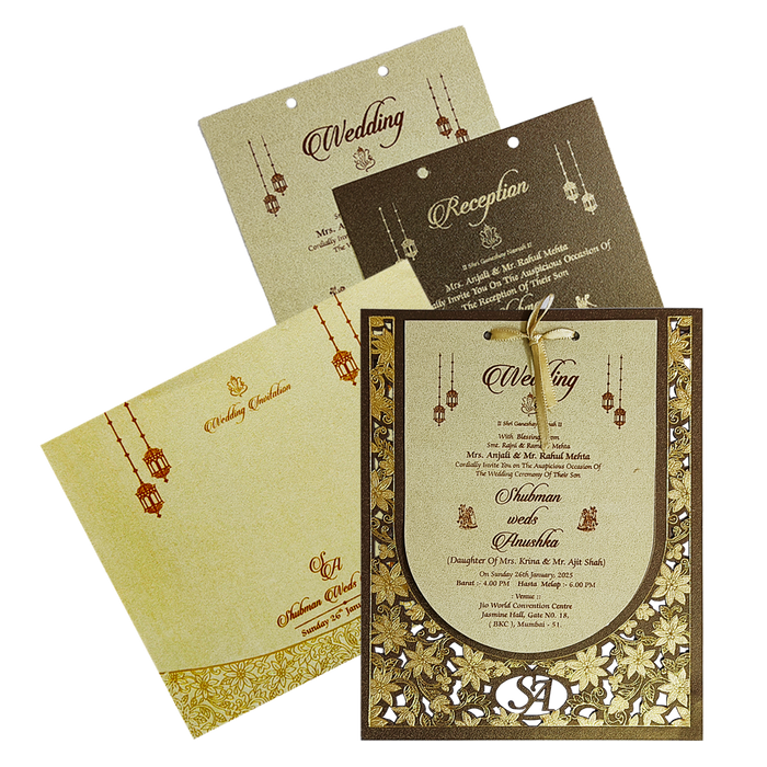 Metallic Olive Green MDF Invitation Card
