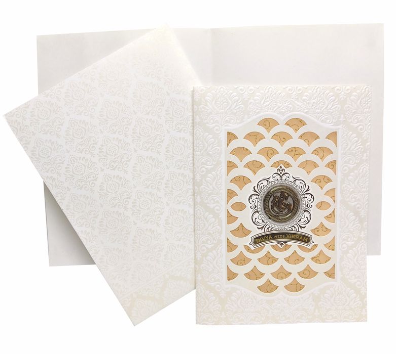 White Laser Cut Premium Design In Gold Wolly-KNK1004G
