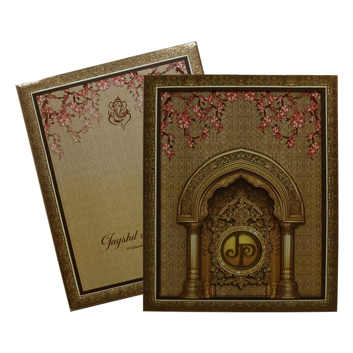 Cream Premium MDF Pop up Wedding Invitation