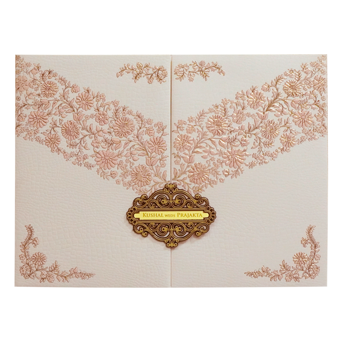 Light Pink Embossed Floral Wedding Card
