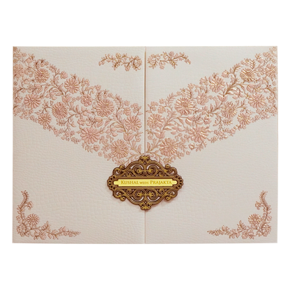 Light Pink Embossed Floral Wedding Card