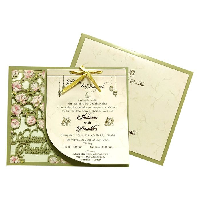 Green Floral MDF Wedding Invitation Card