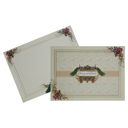 Cream Peacock Floral Invitation Card