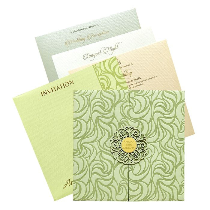 Green Embossed Padded Invitation Card