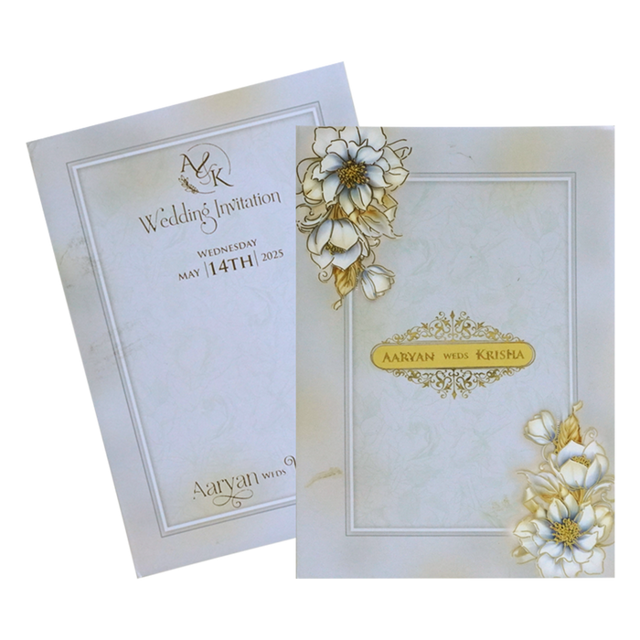 Blue Floral Padded Nameplate Wedding Card