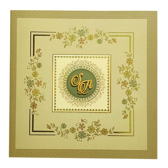 Brown Floral Nameplate Wedding Card