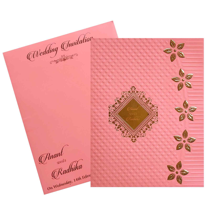 Pink Embossed Wedding Invitation Card