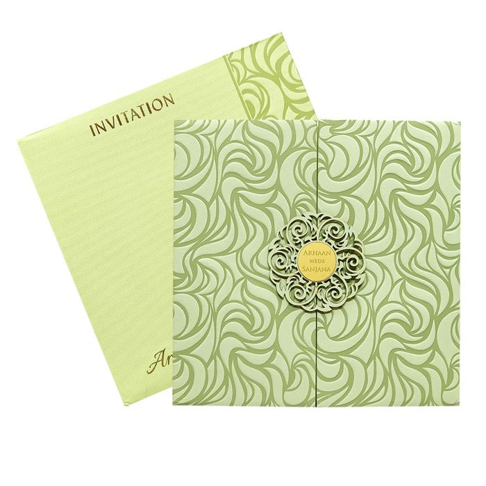 Green Embossed Padded Invitation Card