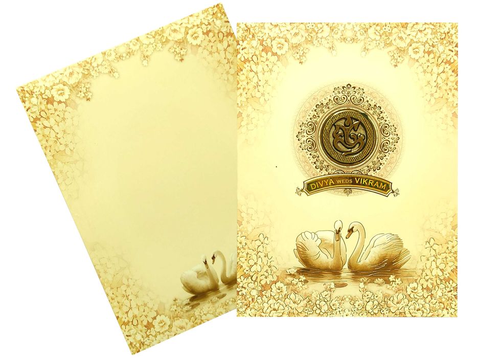 Sandal Floral With Swan Design Wedding Card-KNKC4062