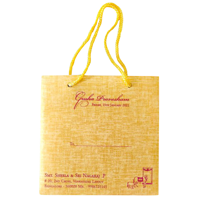 Gold Designer Personal Invitation Card In Gold Foiling Print With Bag-KNF9101G