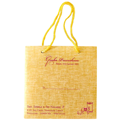 Gold Designer Personal Invitation Card In Gold Foiling Print With Bag-KNF9101G