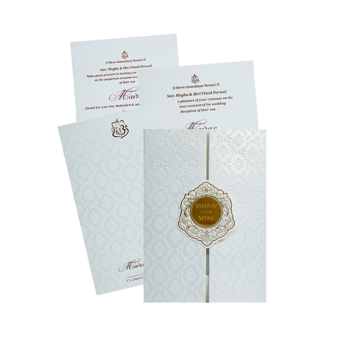 White Embossed Wedding Card Design