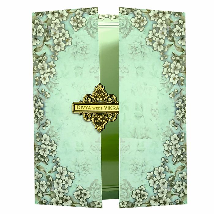 Blue White Floral Door Invitation Card