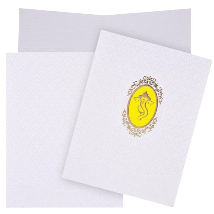 Lovely Ganesha With Yellow Backdrop Wedding Card - KNK2450