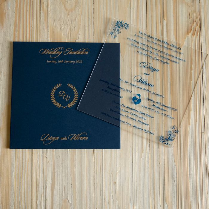 White Acrylic Wedding Invitation Card With Blue Cover-KNAT3701B