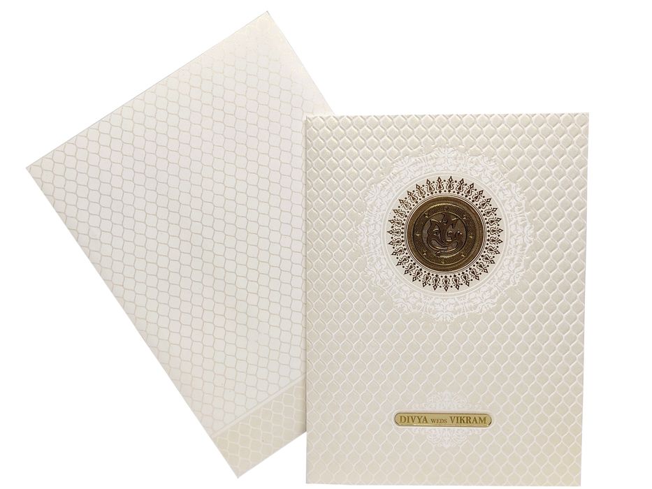 White Screen Traditional Embossed Design With New Ganesha Design-KNK7036W