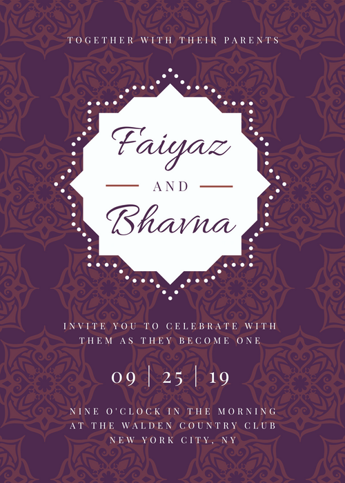 Purple Pattern Indian Wedding Invitation Portrait