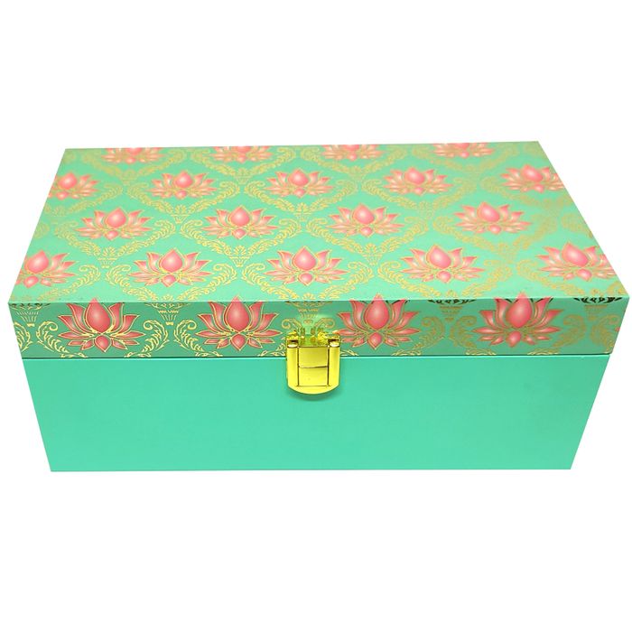 Green With Pink Floral Box Invitation-KBX0106